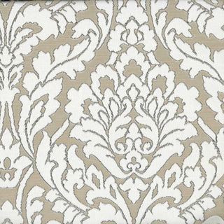 A close-up image of a beige and gray floral patterned fabric.
