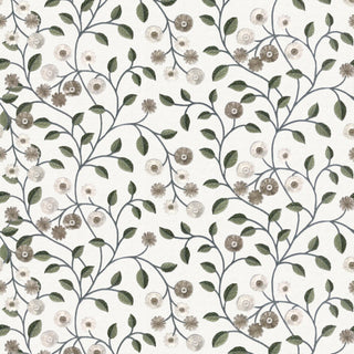 A floral pattern fabric with beige flowers and green leaves on a white background, part of the CI Desert Sands collection.