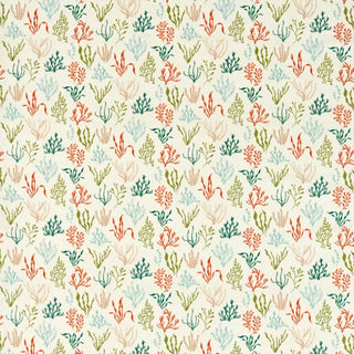A fabric with a pattern of various botanical elements, including leaves and foliage, in a multipurpose design.