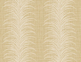 Crown Bali Tropical Aruna wallpaper featuring a vertical botanical design. Stylized cream palm frond plumes cascade in vertical stripes across a textured linen-look beige background, creating a refined tropical statement for walls.