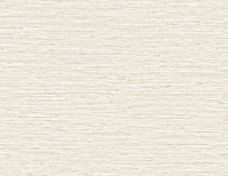 Crown Bali Tropical Darma wallpaper featuring a subtle grasscloth design. Delicate horizontal slubs and woven natural textures in off-white and soft cream tones create a serene, tactile, neutral backdrop for sophisticated interior walls.