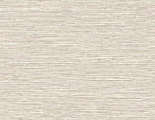Crown Bali Tropical Darma wallpaper featuring a subtle grasscloth design. Delicate horizontal slubs and woven natural textures in off-white and beige tones create a serene, tactile, neutral backdrop for sophisticated interior walls.