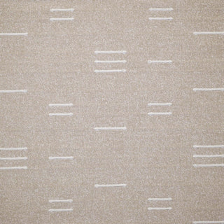 JF Fabrics Marisol fabric collection. A close-up view of a textured sandy-beige and soft-white colour fabric with organic broken stripe pattern. 