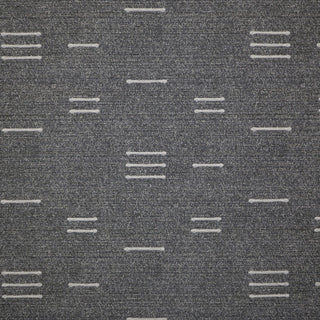 JF Fabrics Marisol fabric collection. A close-up view of a textured charcoal and soft-white colour fabric with organic broken stripe pattern. 