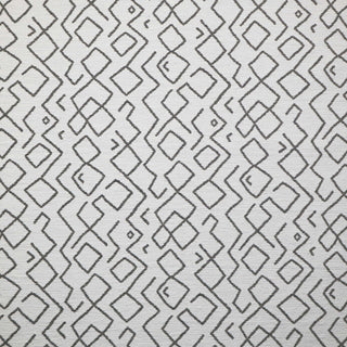 JF Fabrics Marisol fabric collection. A close-up view of a patterned fabric with grey geometric design on a white background