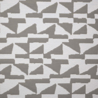 JF Fabrics Marisol collection, a close-up of an pattern of taupe and white triangles on a textured surface