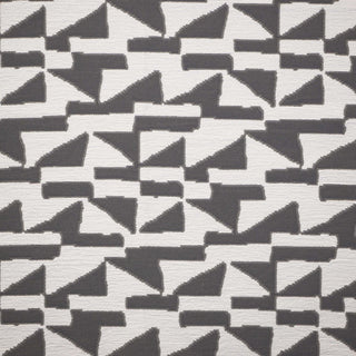 JF Fabrics Marisol collection, a close-up of a patterned fabric with stone grey and white geometric design