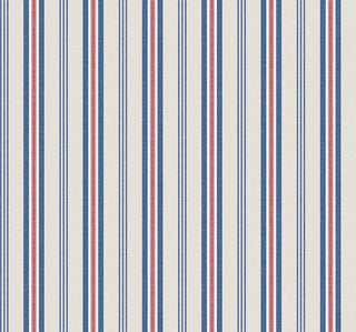 Crown’s Provence Toulon wallpaper features elegant vertical stripes in varied widths, blending red, denim blue, and off‑white tones with a subtly textured, fabric‑like finish. The balanced, classic stripe design creates a calm, tailored look with gentle contrast and refined symmetry, evoking a timeless French country aesthetic suitable for both traditional and modern interiors.