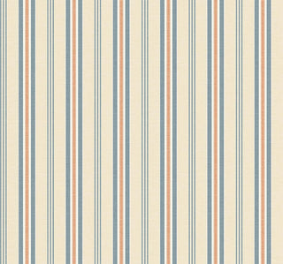 Crown’s Provence Toulon wallpaper features elegant vertical stripes in varied widths, blending soft blue, beige, orange, and off‑white tones with a subtly textured, fabric‑like finish. The balanced, classic stripe design creates a calm, tailored look with gentle contrast and refined symmetry, evoking a timeless French country aesthetic suitable for both traditional and modern interiors.