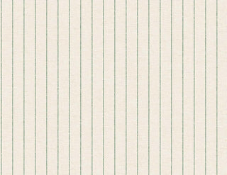 A close-up view of the Tourves wallpaper swatch from the Crown Provence collection. The pattern features thin, delicate vertical ticking stripes in a classic green color, evenly spaced across the surface. The background is a soft, off-white or light cream linen-textured fabric look, showing a subtle faux-weave that adds depth and warmth to the design. The overall aesthetic is a clean, timeless country cottage style, perfect for creating a bright, elegant, and traditional interior space.