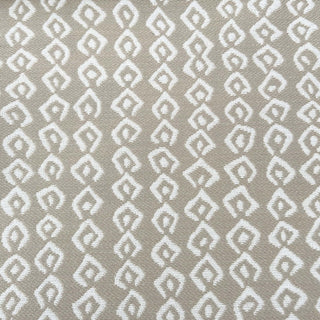 JF Fabrics Marisol collection, close-up view of patterned fabric with cream geometric design on a beige background